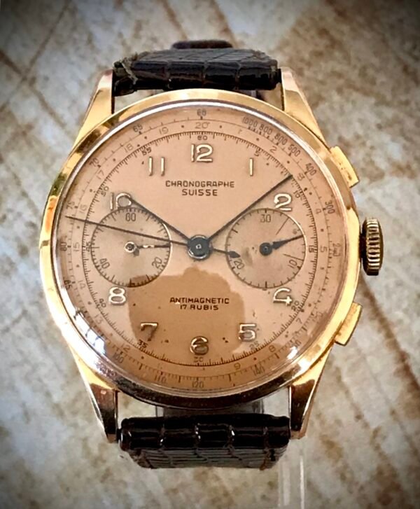 CHRONOGRAPHE SUISSE 18K GOLD, ANTIQUE 1940s