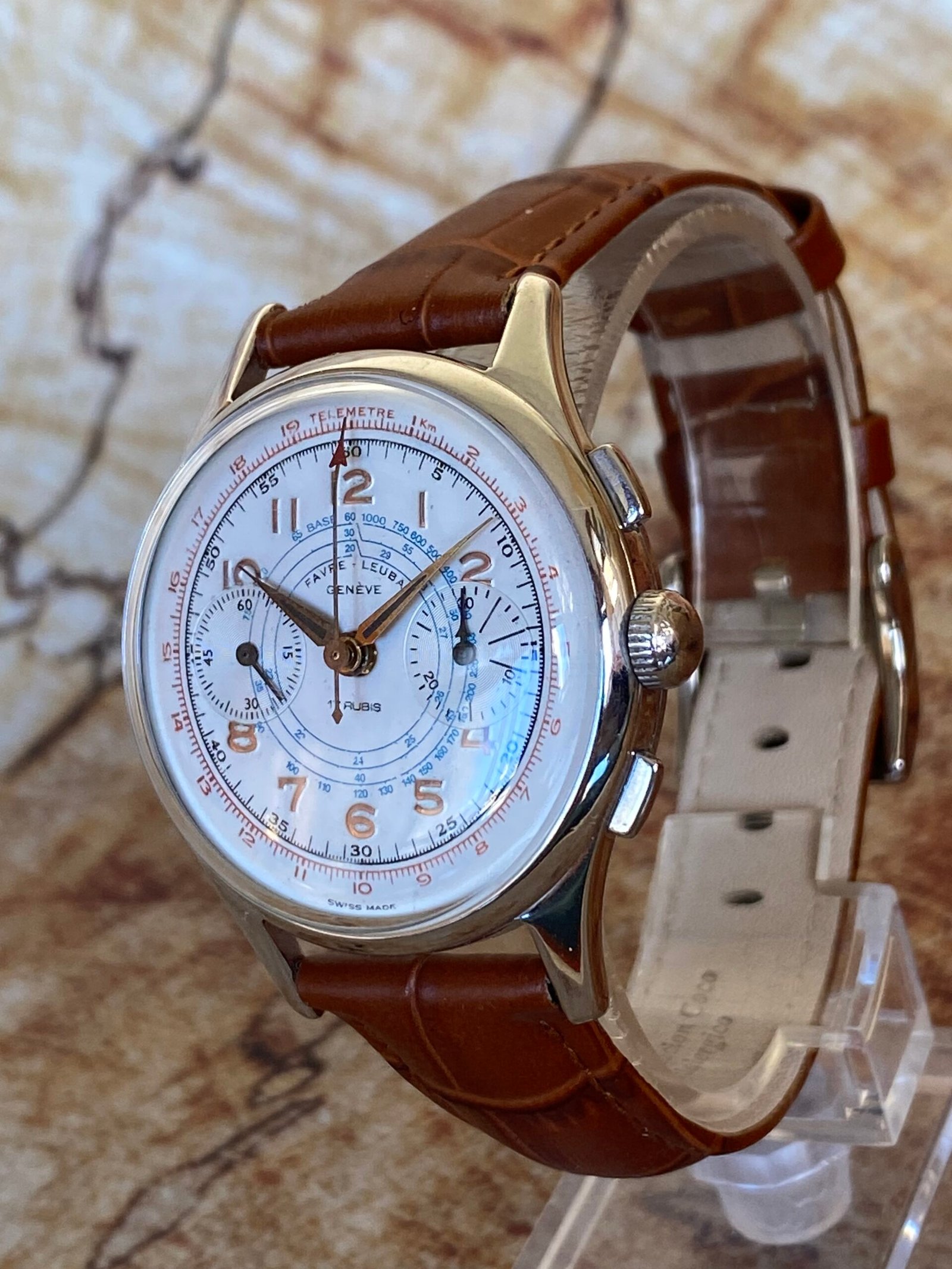 FAVRE LEUBA CHRONOGRAPH, CUERDA MANUAL AÑOS 40 - Imagen 2