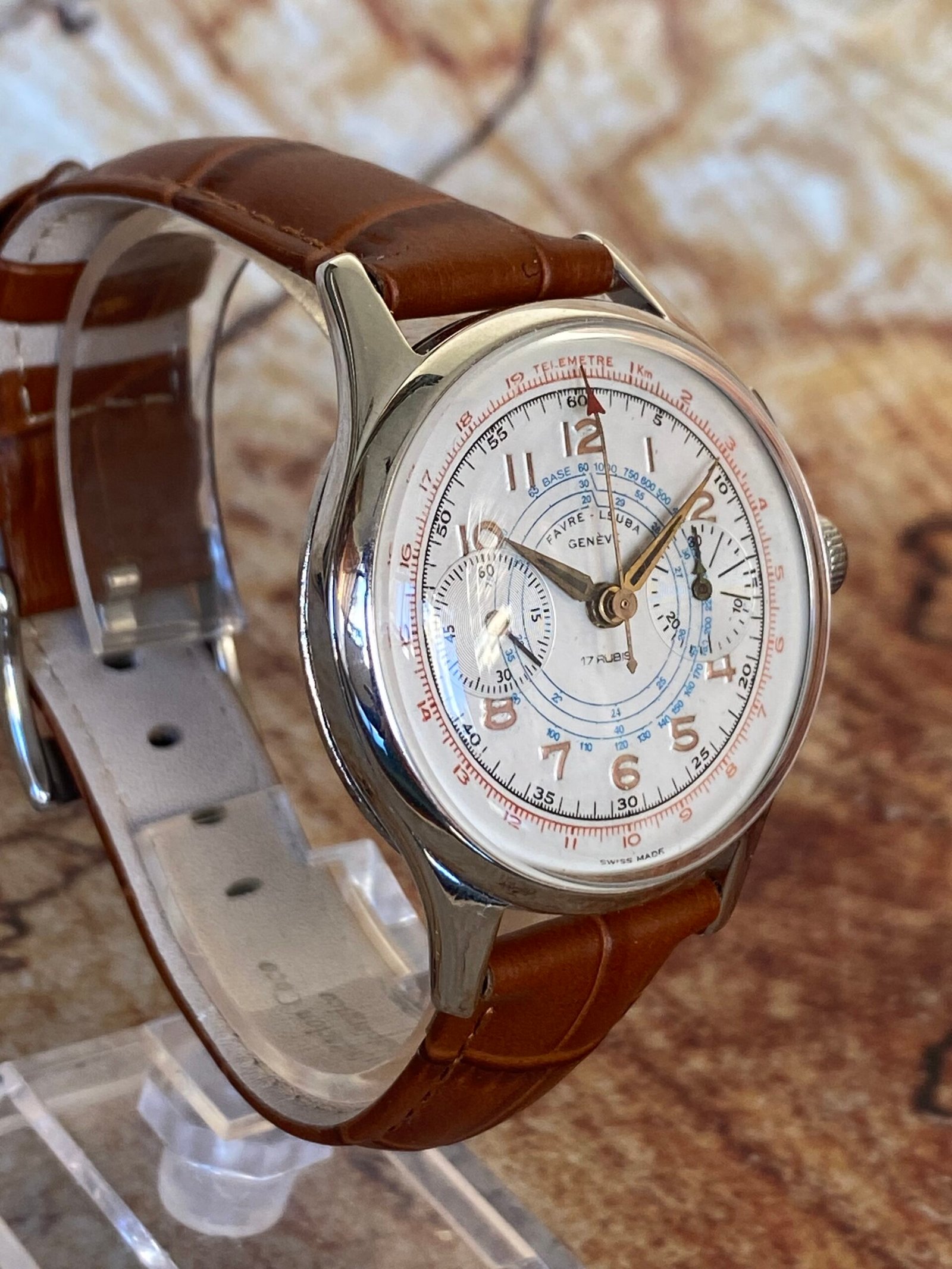 FAVRE LEUBA CHRONOGRAPH, CUERDA MANUAL AÑOS 40 - Imagen 3