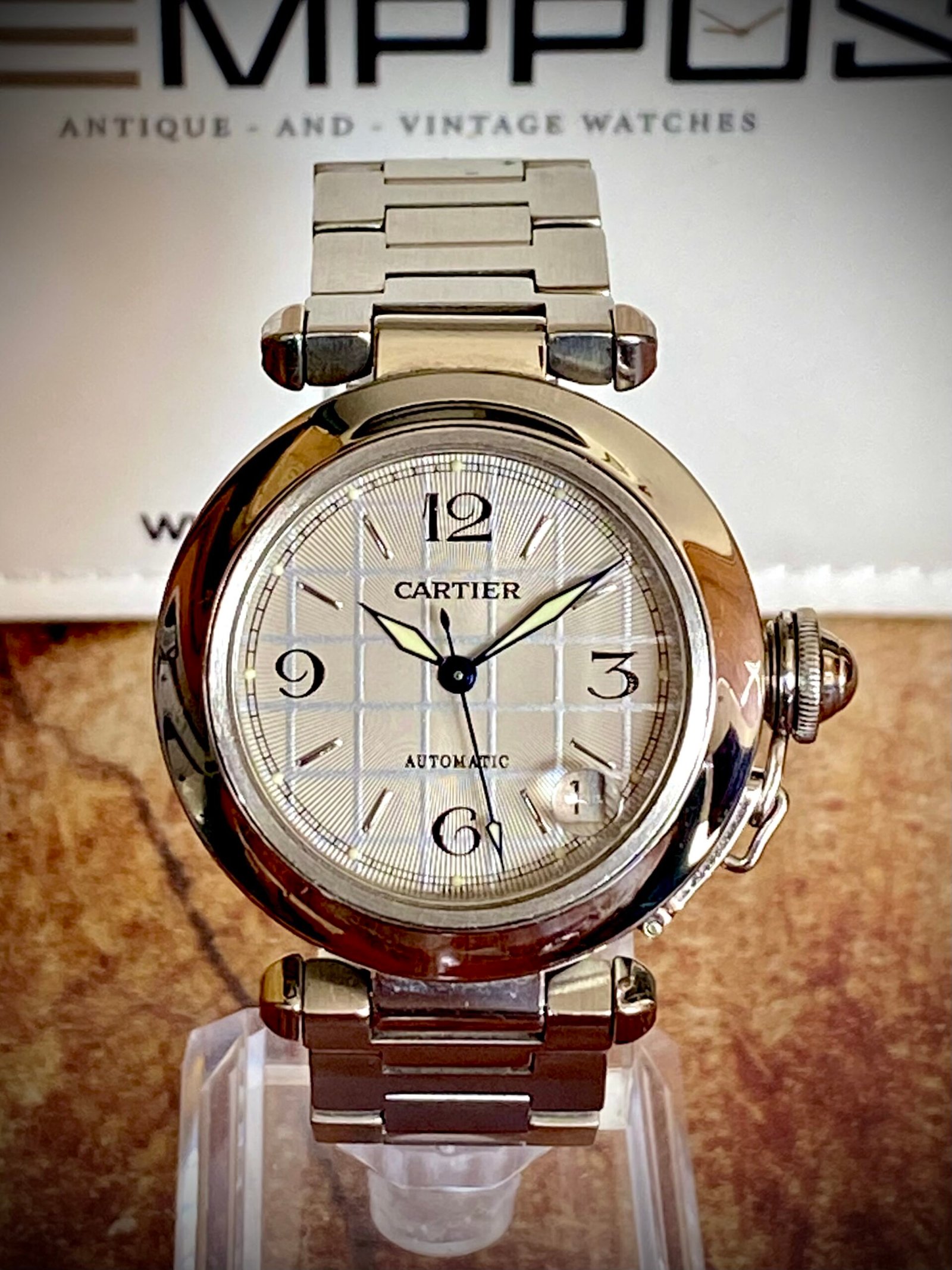 CARTIER PASHA ACERO, ESFERA GRIS CUADRICULADA - TEMPPUS: