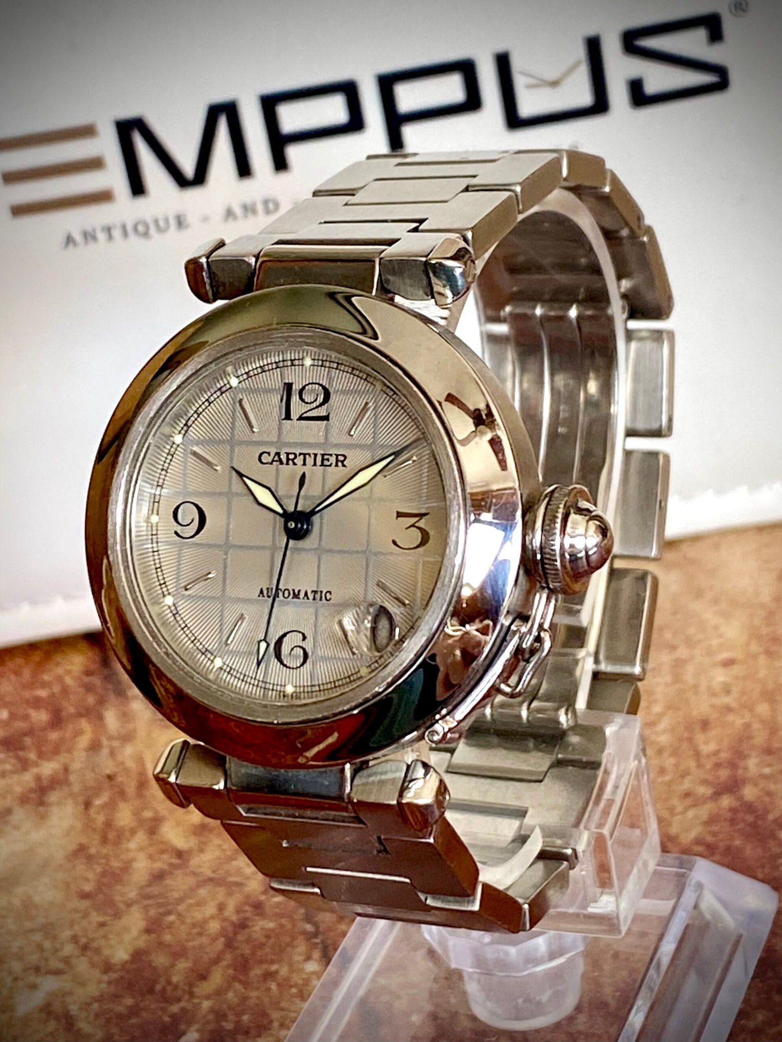 CARTIER PASHA ACERO, ESFERA GRIS CUADRICULADA - TEMPPUS: