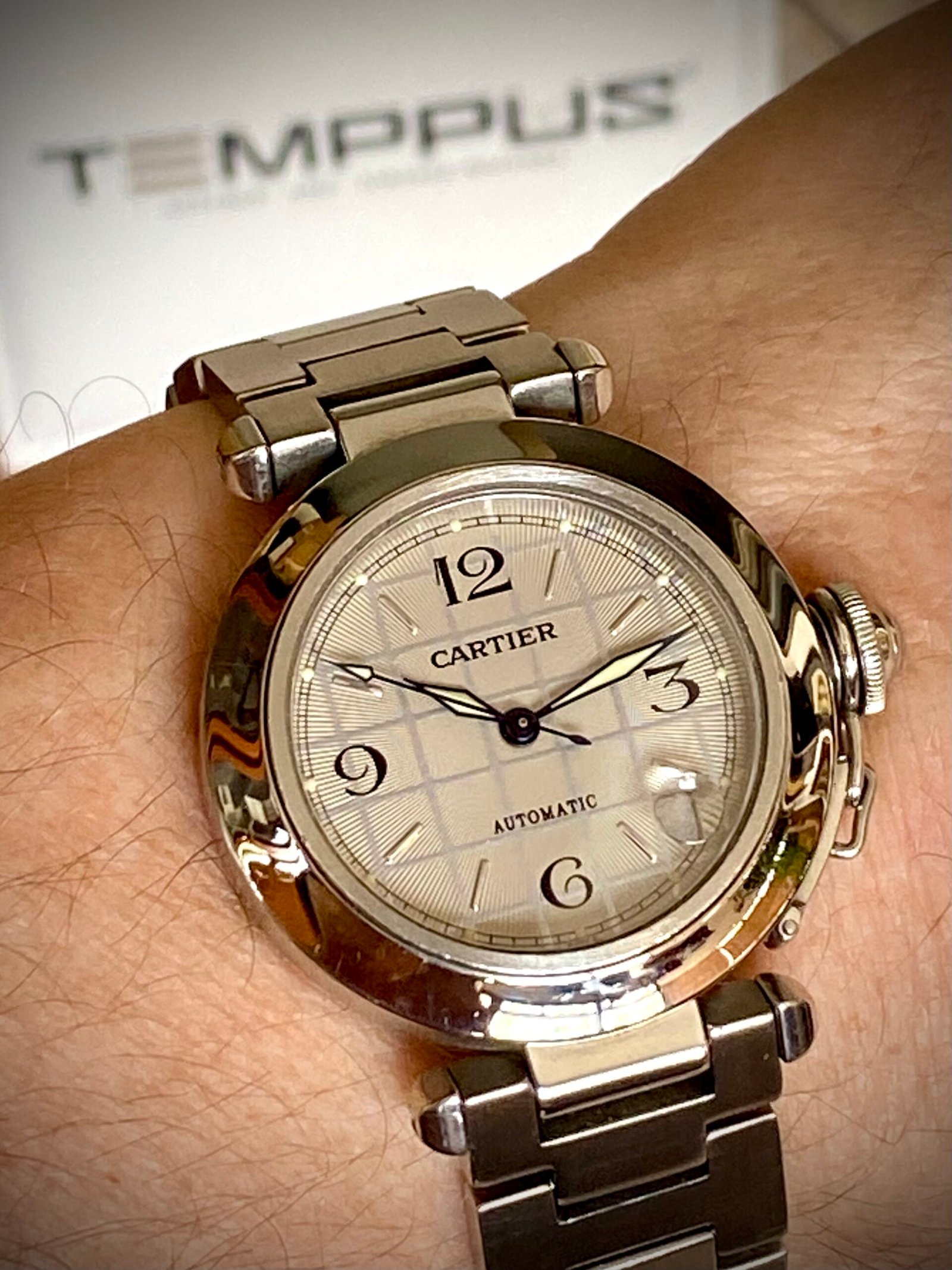 CARTIER PASHA ACERO, ESFERA GRIS CUADRICULADA - TEMPPUS: