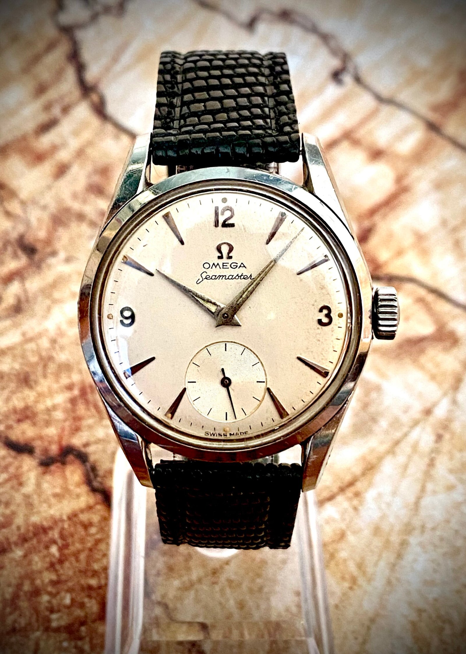OMEGA SEAMASTER AÑO 1959, Grabado LOKOMOTIVFABRIK SUIZA