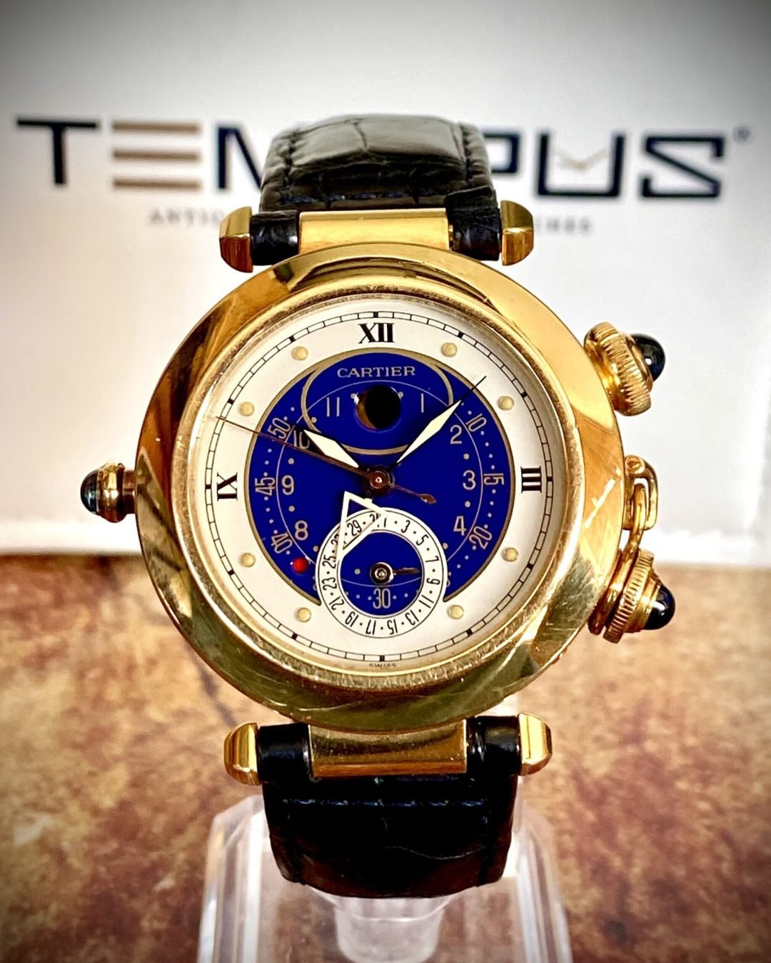 CARTIER PASHA ORO 18K + ALARMA + FASE LUNAR - TEMPPUS: