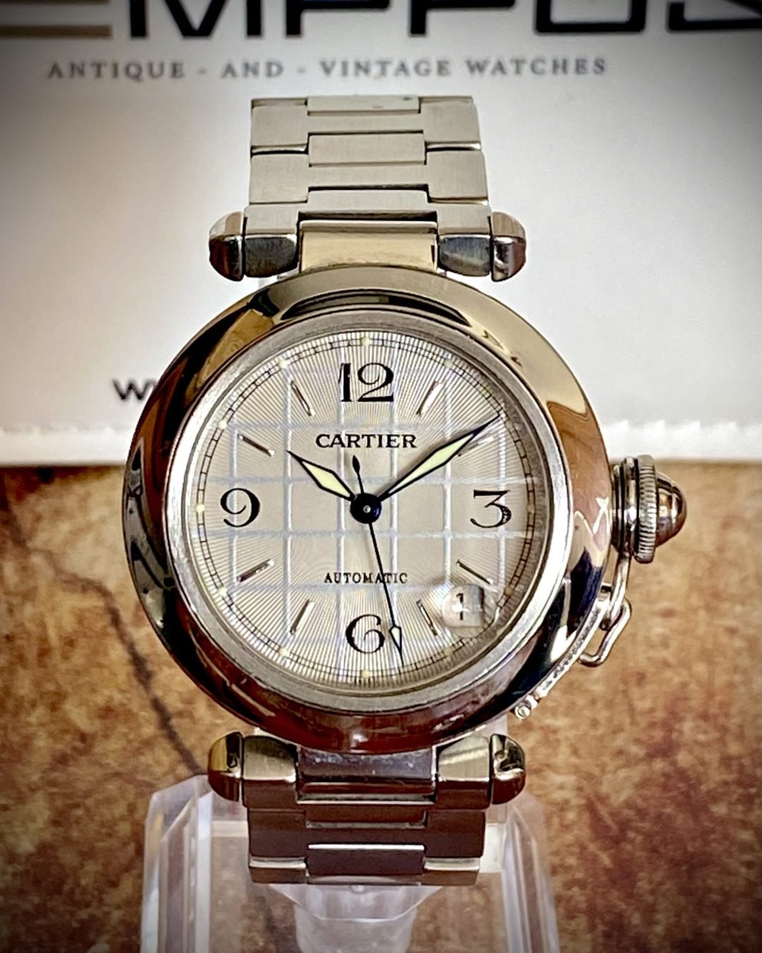 CARTIER PASHA ACERO, ESFERA GRIS CUADRICULADA - TEMPPUS: